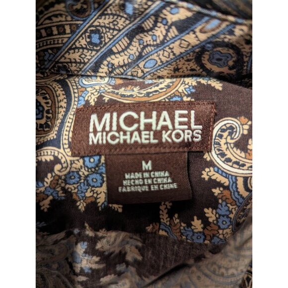 MICHAEL MICHAEL KORS Brown Blue White Paisley Cotton Button Down Shirt sz Medium - Picture 3 of 10